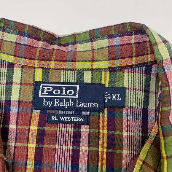Polo Ralph Lauren Shirt Mens Extra Large Western Plaid Pearl Snap Buttons Pocket - Picture 4 of 9
